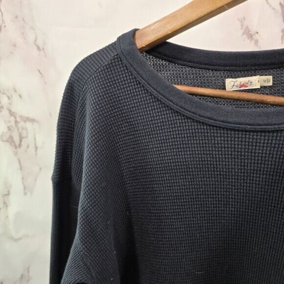 Faherty Shirt Womens Medium Black Thermal Waffle Long John Pima Cotton - Picture 2 of 10